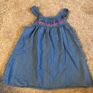 Chambray dress with hot pink embroidery